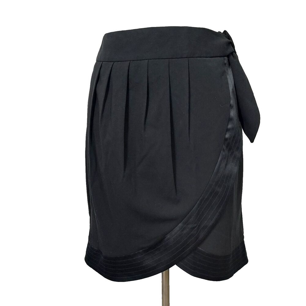 Worthington Skirt Womens 14P Black Faux Wrap Pleated Side Tie Satin Lined NWT